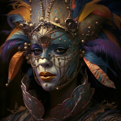A Stunning Young Woman in a Stylish Carnival Mask. Generative AI