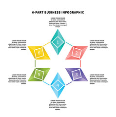 Colorful 6-part business, corporate cycle infographic