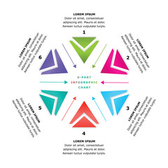 Colorful 6-part business, corporate cycle infographic