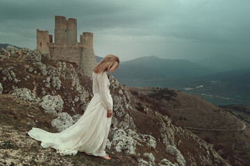 Woman alone and castle