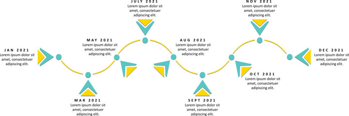 Curved 9-step timeline infographic chart