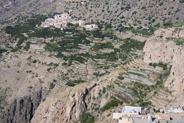 Fototapeta na wymiar Terrassen im Ort Saiq auf dem Jebel Akhdar im Oman