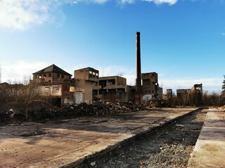 debris of old factory building