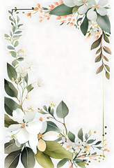 Watercolor floral stationery illustration - delicate spring flowers with borders on a white background. Watercolor spring flowers postcard. Generative AI