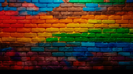Fototapeta na wymiar Rainbow wall, bricks. Generative AI
