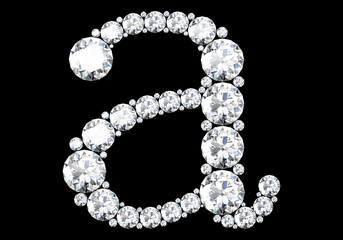 Diamond letters with gemstones isolated on black.3D rendering