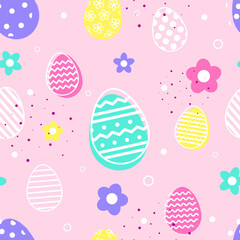 Easter egg with flowers on pink background. Design of a seamless pattern. Vector illustration
