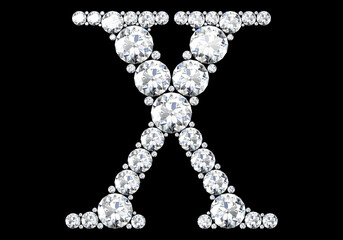 Diamond letters with gemstones isolated on black.3D rendering