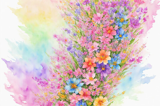 watercolor beautiful flower bouquet created with Generative AI technology