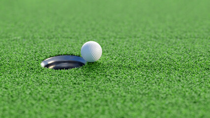 Golf ball into hole, Business concept for new ideas creativity and innovative solution, 3D rendering