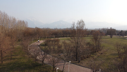 drone view of the spring park in Almaty