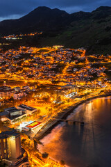 Night townscape of Machico, Madeira Portugal island on Atlantic Ocean