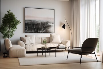 Modern Living Room with Neutral Color Scheme and Picture Frame