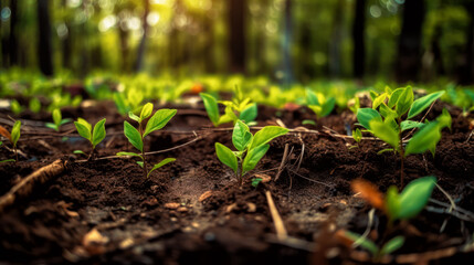 Earth Day concept, a Young tree in a forest. Generative AI