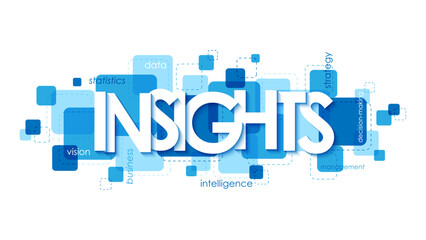 INSIGHTS blue typography banner with keywords