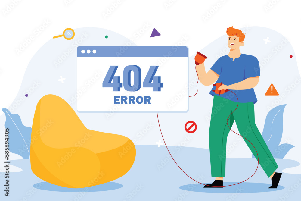 Aufkleber 404 not found color concept with people scene in the flat cartoon design. programmer is trying to fi