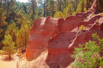 Famous Ochre path through large ochre deposits in Roussillon, Provence, France