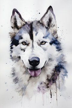 Portrait of a wolf in watercolors. AI genarated