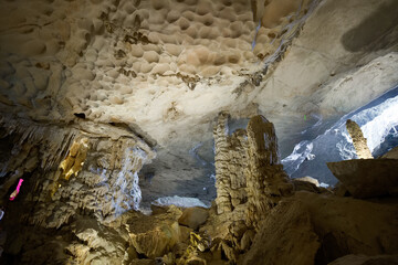 Lime stone cave in an island of Halong bay in Vietnam where is located closely to Hanoi, World Natural Heritage