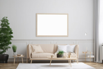 Fototapeta na wymiar Living Room Interior with Picture Frame Mockup