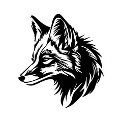 Fox head black silhouette on white background. Isolated png clipart wild animal icon, decal, sticker or tattoo, mascot of husky, dog, wolf or coyote face. Hunting club emblem, wildlife animal logo - obrazy, fototapety, plakaty