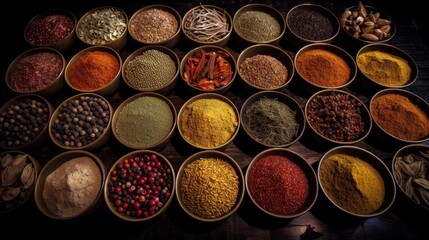 Vast array of fresh Moroccan exotic herbs and spices at a market stall. Generative AI Illustration