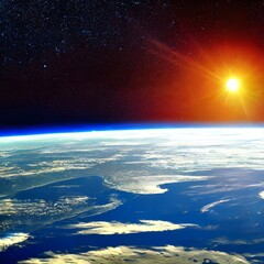 Fototapeta na wymiar blue sunrise, view of earth from space