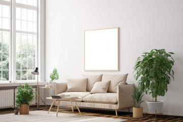 Living Room Interior with Picture Frame Mockup