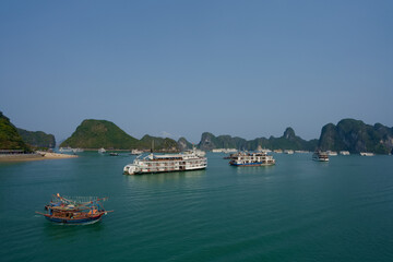Islands in Halong Bay which is the world natural heritage  located close to Hanoi, Vietnam