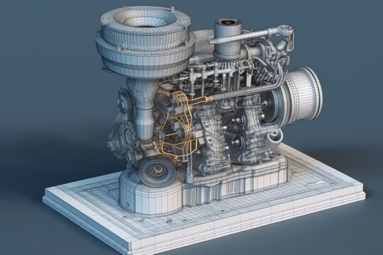 realistic model of a jet engine on a neutral gray background. Generative AI