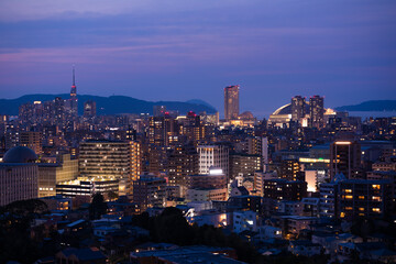 福岡タワーと福岡ドームの見える南公園西展望台から望む福岡の夜景