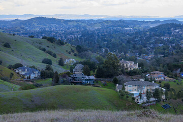 Large luxury homes in green hills of Marin County, California