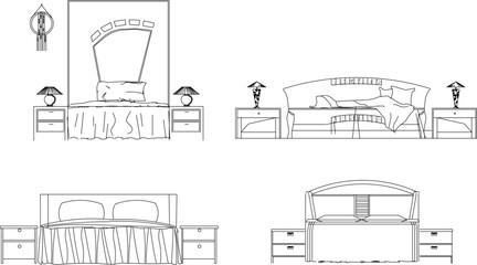 Vector sketch illustration of vintage modern classic magnificent bed