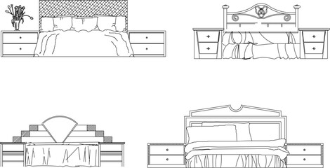 Vector sketch illustration of vintage modern classic magnificent bed