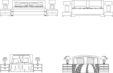 Vector sketch illustration of vintage modern classic magnificent bed