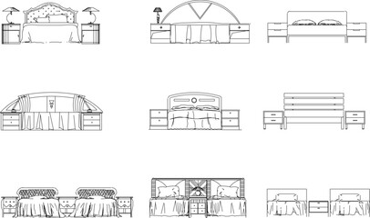 Vector sketch illustration of vintage modern classic magnificent bed