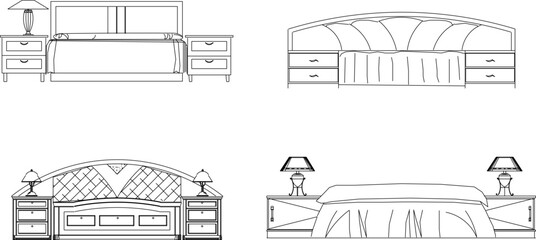 Vector sketch illustration of vintage modern classic magnificent bed