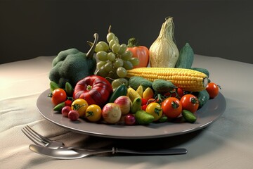 colorful plate filled with fresh and healthy vegetables. Generative AI