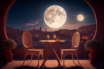 Cozy terrace overlooking the sky. AI Generated