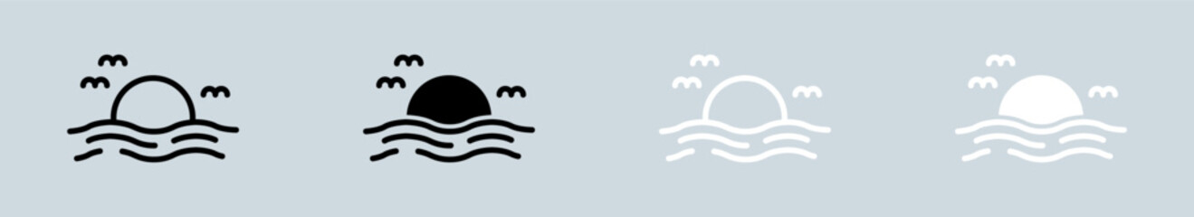 Sunset icon set in black and white. Sun signs vector illustration.