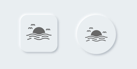 Sunset solid icon in neomorphic design style. Sun signs vector illustration.