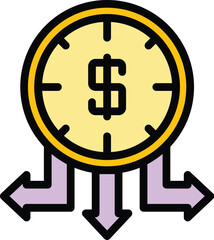 Liability time money icon. Outline Liability time money vector icon for web design isolated on white background color flat