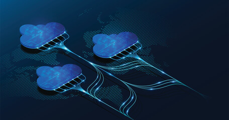 Multiple cloud symbol vector illustration, 2D cloud, 3D cloud, multi-cloud work connected data.