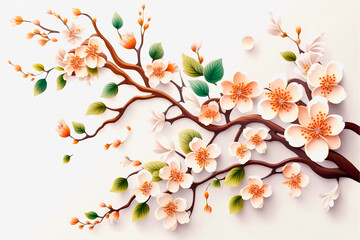 Tree branch blossom in spring , illustration generative AI