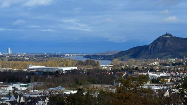 Time lapse of the Rhine river from Bad Honnef towards Bonn and Cologne visible