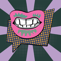 Lips with a background in the style of pop art