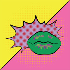 Lips with a background in the style of pop art