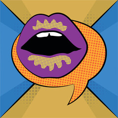 Lips with a background in the style of pop art