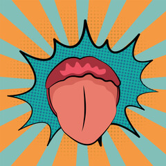 Lips with a background in the style of pop art