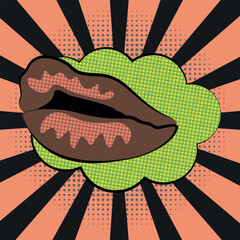 Lips with a background in the style of pop art